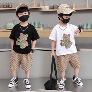 【พร้อมส่ง】ชุดเสื้อแขนสั้น และกางเกงขาสั้น สไตล์ตะวันตก แฟชั่นฤดูร้อน สําหรับเด็กผู้ชาย อายุ 1-12 ปี