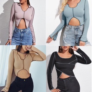 เสื้อครอปท็อป สีดำ สายฝอ พร้อมส่ง📢