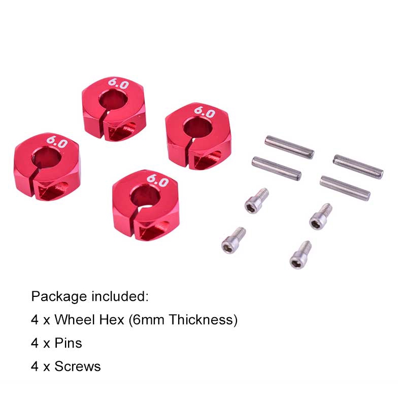 ล้อโลหะอลูมิเนียม 6 มม. 7 มม. 12 มม. สีแดง สําหรับรถบังคับ 1:10 HSP HPI Tamiya 4 ชิ้น