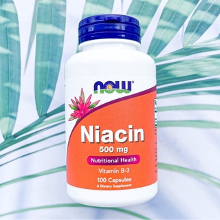 ไนอะซิน วิตามินบี 3 Niacin 500mg 100 Capsules (Now Foods) ช่วยบำรุงระบบประสาทและการทำงานของสมอง