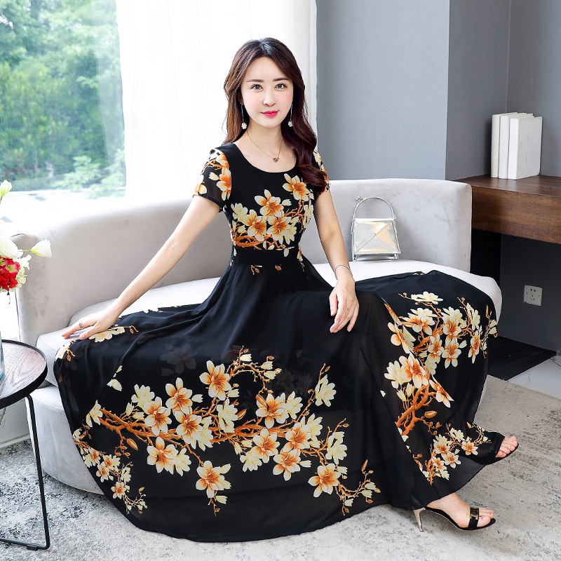 509qun ฤดูร้อนใหม่เสื้อผ้าหญิงสไตล์เกาหลี ใหม่สำหรับฤดูร้อนแนวแฟชั่นผ้าฝ้ายผ้าฝ้ายและผ้าลินินพิมพ์ลายหลวมแลดูผอมรุ่นยาวป