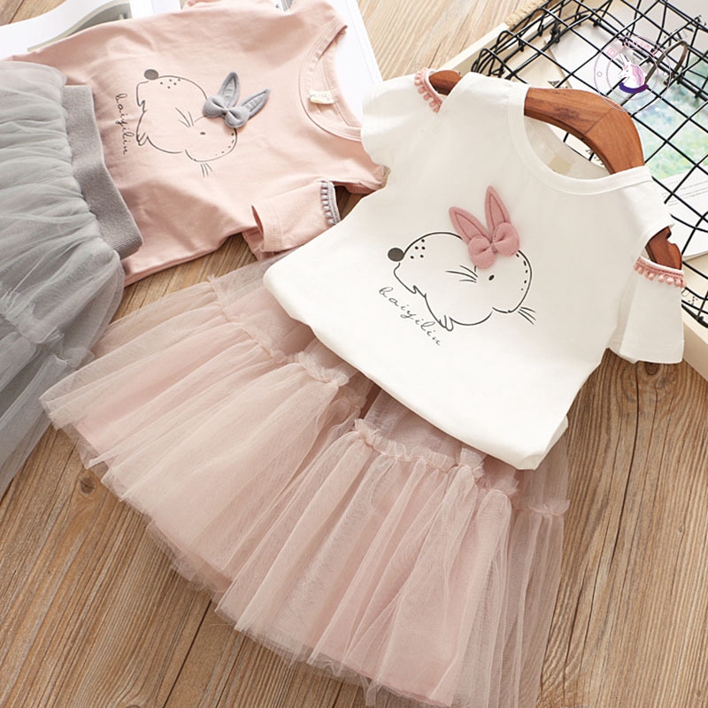 Girls Rabbit Printed Tops Short Sleeves + Tutu Tulle Dress - bonnie1.th ...