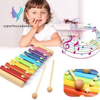 เครื่องดนตรีไม้ Xylophone หลากสี 8 โทนเสียงของเล่นสําหรับเด็ก