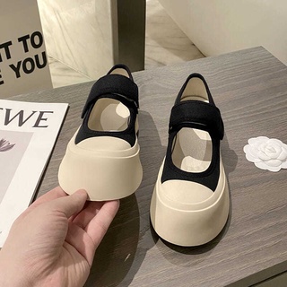 รองเท้าระดับสูง -สไตล์ฝรั่งเศส -สไตล์ผ้าใบสีขาวขนาดใหญ่ผ้าใบหนา ๆ