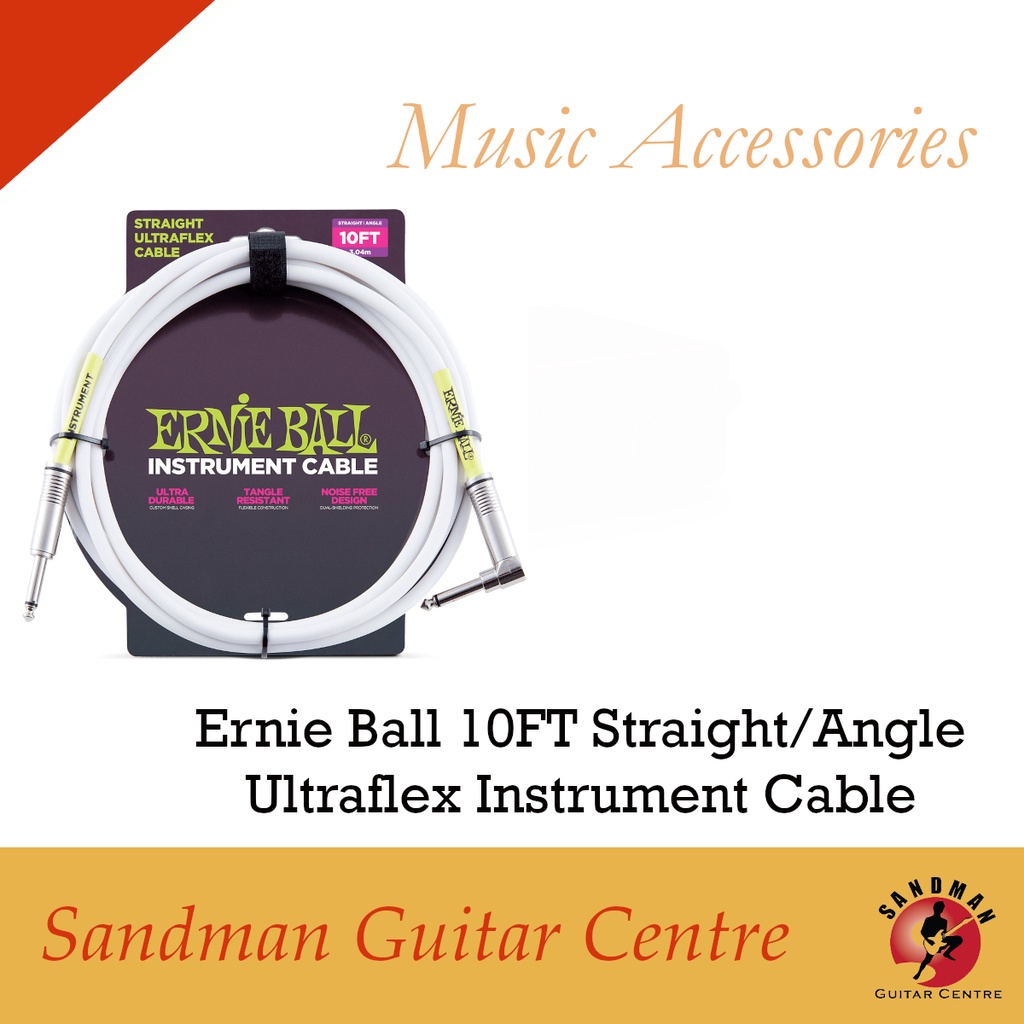Ernie Ball 10FT สายเครื่องมือ Ultraflex แบบตรง/มุม สีขาว