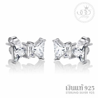 555jewelry ต่างหูเงินแท้ Silver 925 ดีไซน์ ต่างหูสตั๊ด รูปโบสวยเป็นประกาย เพชรสวิส รุ่น MD-SLER022 (SLER-B1)