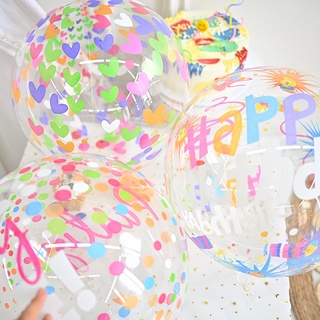 WishYou [พร้อมส่ง] ลูกโป่งใส บับเบิ้ล พิมพ์ลาย ตกแต่งวันเกิด 18นิ้ว Clear boba bubble balloon with colorful print 18"