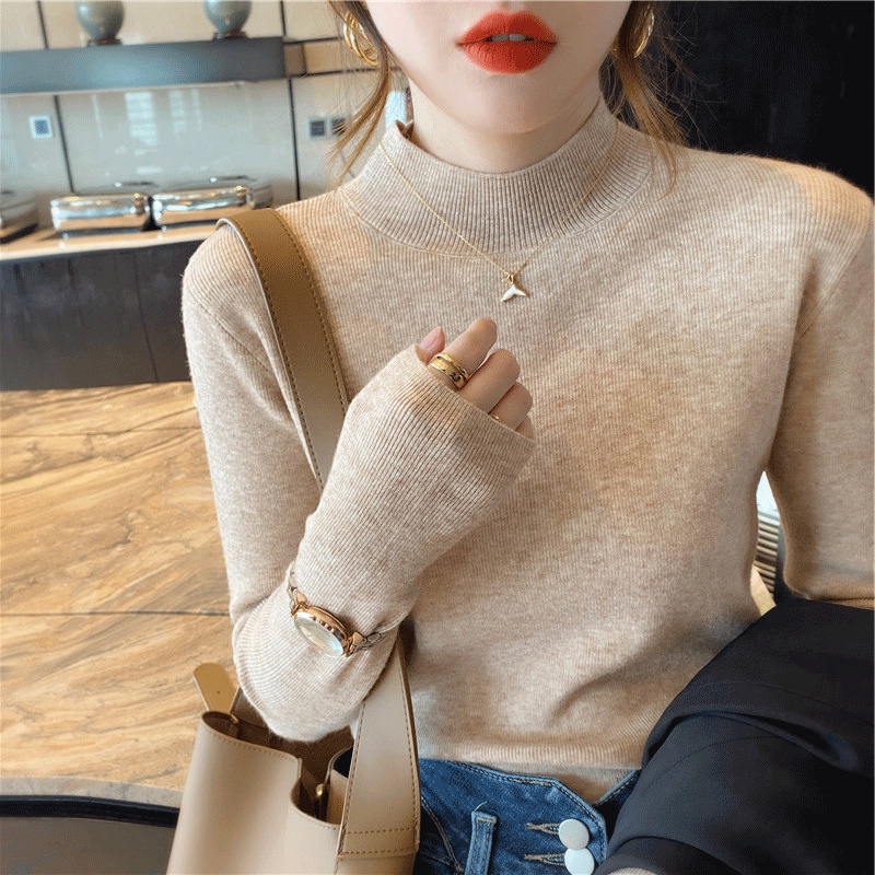 เสื้อกันหนาวแขนยาวผู้หญิง ผ้าถักเข้ารูป สีดำ (แฟชั่นฤดูใบไม้ร่วง-ฤดูหนาว) ฟรีไซส์