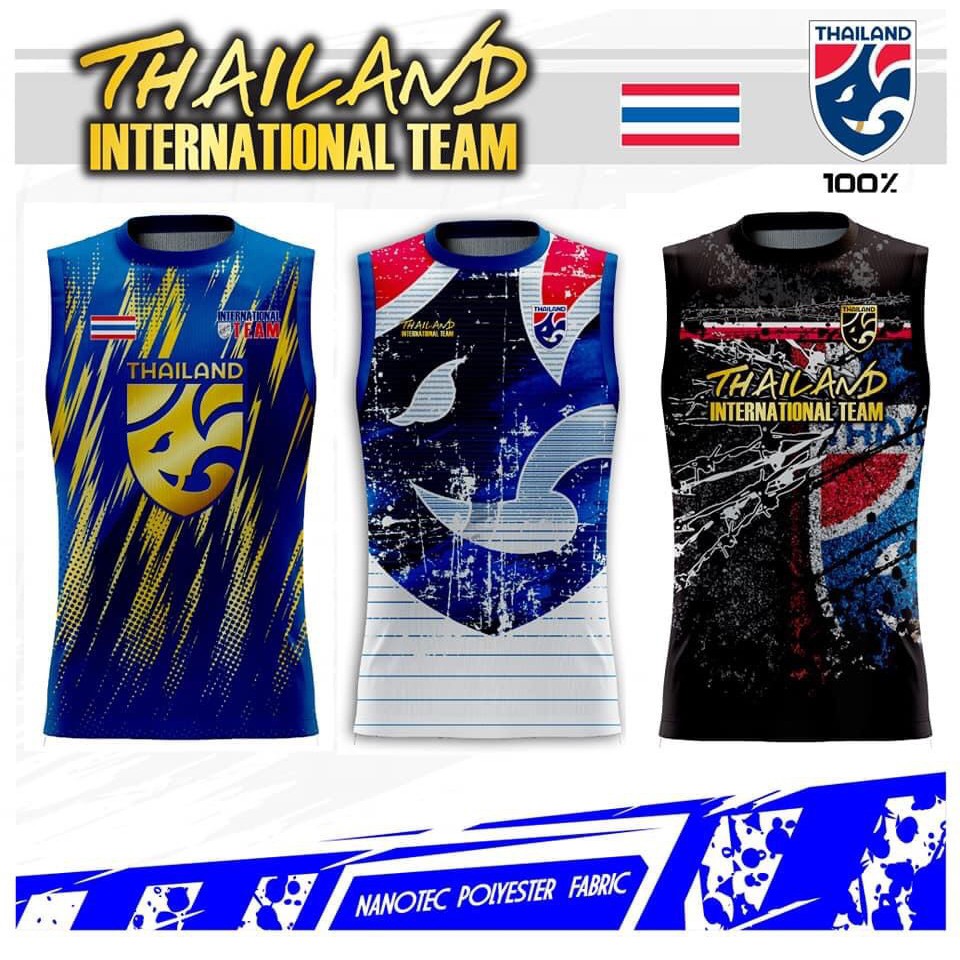 เสื้อฟุตบอลทีมชาติไทยแขนกุด พิมพ์ลายสวยๆ ระบายอากาศดี ไม่ดูดเหงือ แห้งไว