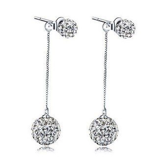 Long Style Round Shaped Rhinestone Earrings Alloy Ear Well coconut