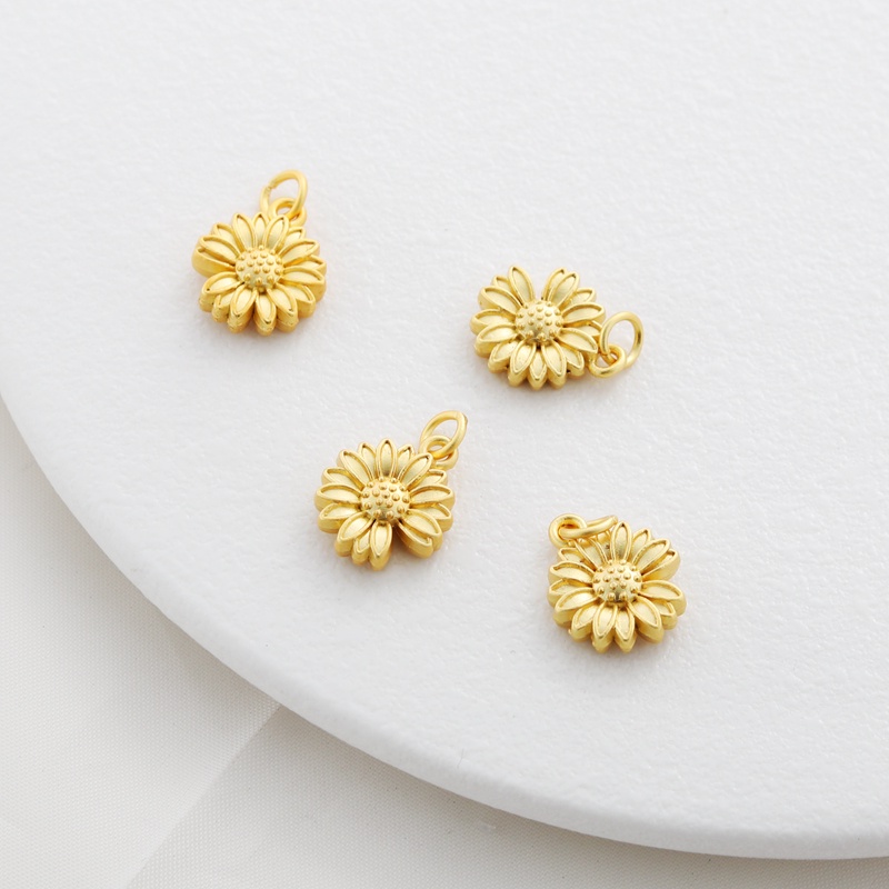 จี้ดอกทานตะวัน diy 18K ทองแดง Clad Gold Matte Gold สี Retention หนาดอกทานตะวัน 12 มม.จี้สร้อยข้อมือสร้อยคอ diy เครื่องประดับจี้เครื่องประดับจี้อุปกรณ์เสริม