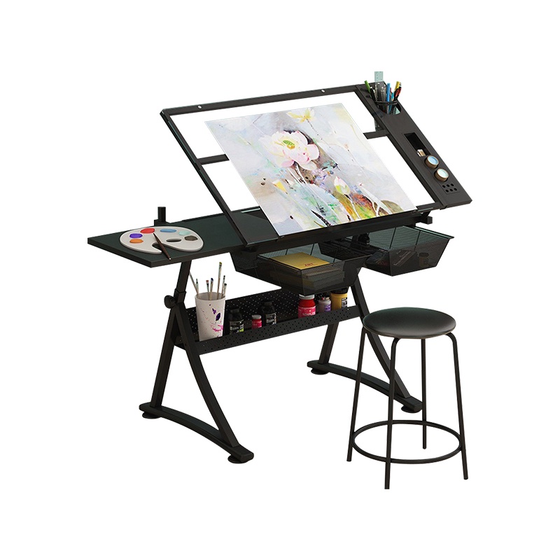 BAIERDI MALL สำหรับการจัดส่งสินค้า โต๊ะเขียนพู่กันวาดภาพแบบยกได้ โต๊ะวาดภาพศิลปะ สไตล์รูปแบบอเมริกัน โต๊ะทำงานวาดภาพสีน้