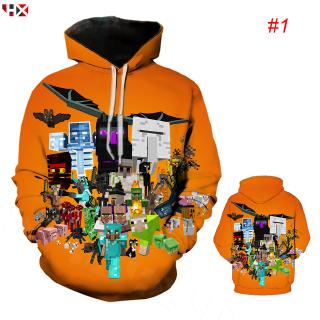 HX ไมน์คราฟต์ Minecraft การ์ตูน 3D พิมพ์ Hoodies ลำลองแขนยาวแฟชั่นเสื้อคลุมด้วยผ้า