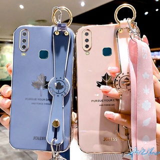 เคส Vivo Y11 เคส Y20 Y20i Y12S S1 Pro Y12 15 Y17 Y12A Y91C V9 Y85 U10 Y50 Y30 Y95 Y91i Y93 เคสโทรศัพท์สายรัดข้อมือลาย Maple Leaf สุดหรู + เชือกเส้นเล็กฟรี