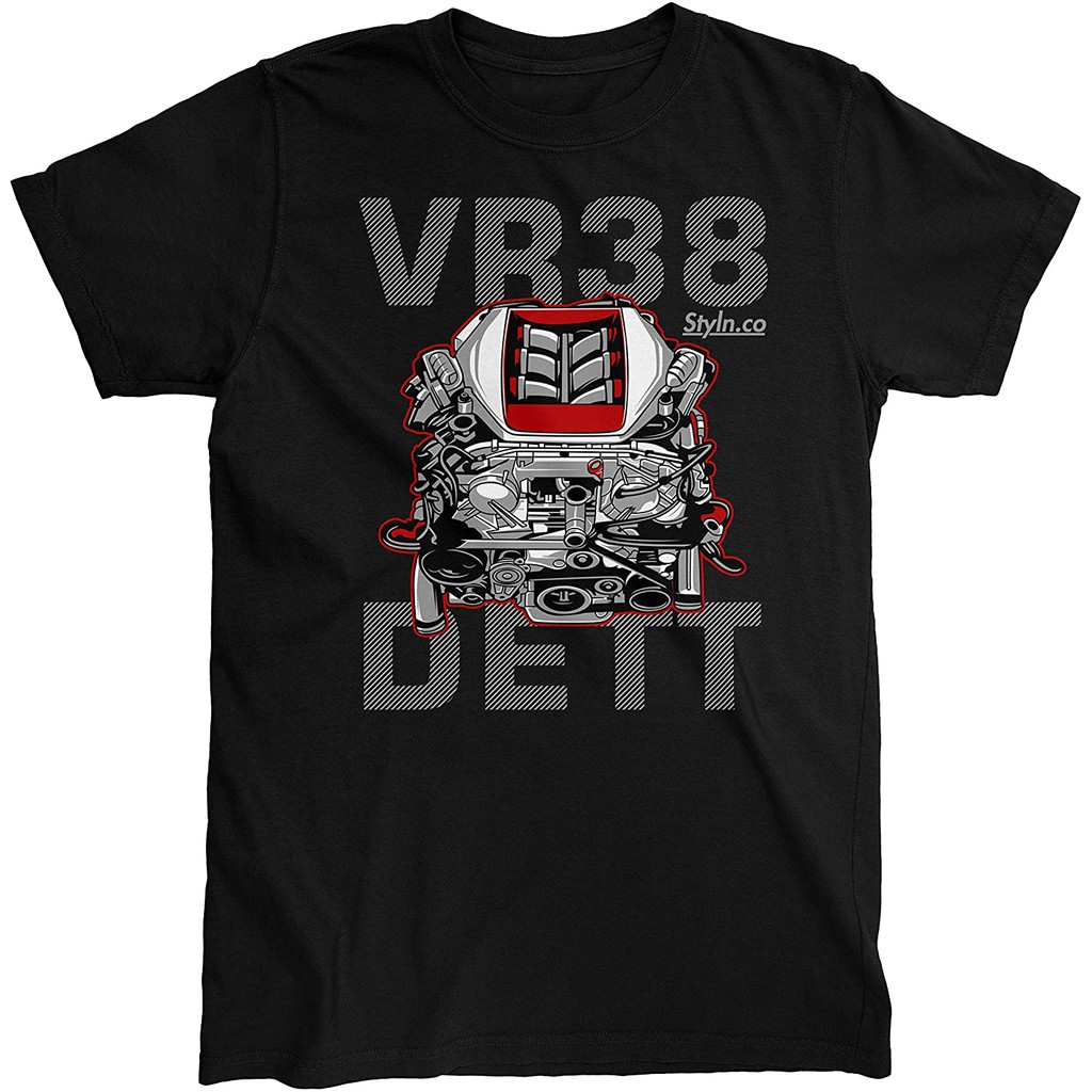 เสื้อยืดสีขาวเสื้อยืดลําลอง ผ้าฝ้าย แขนสั้น คอกลม พิมพ์ลาย Engine R35 Vr38Dett Nissan Gtr ใส่สบายS-4