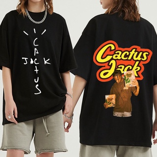 T-shirt  เสื้อยืดลําลอง แขนสั้น ทรงหลวม ลาย Travis Scott Cactus Jack สีดํา สไตล์ฮิปฮอป สําหรับผู้ชาย และผู้หญิง 2022S-5X