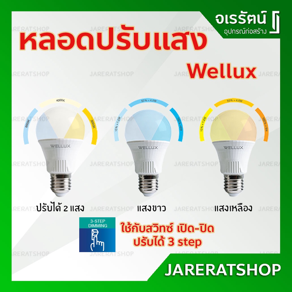 WELLUX หลอดไฟปรับแสง 9 วัตต์ ขั้ว E27 - หลอด LED หรี่ไฟได้ หลอด dimmer หลอดปรับแสง หลอดไฟแอลอีดี ใช้