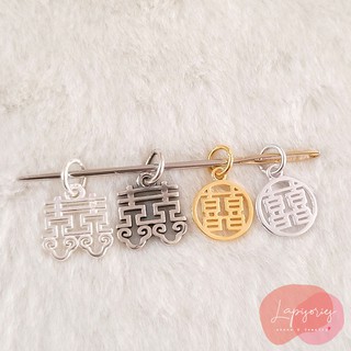 จี้เงินแท้925 ผึ้ง ความสุขสองเท่า 囍 จี้ห้อยคอ จี้ห้อยกำไล DIY CHARM จี้สีทอง