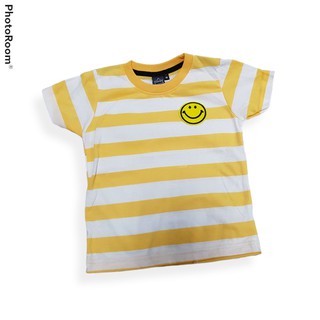 เสื้อยืดเด็กSmileyหน้ายิ้ม ลายทางขาวเหลือง