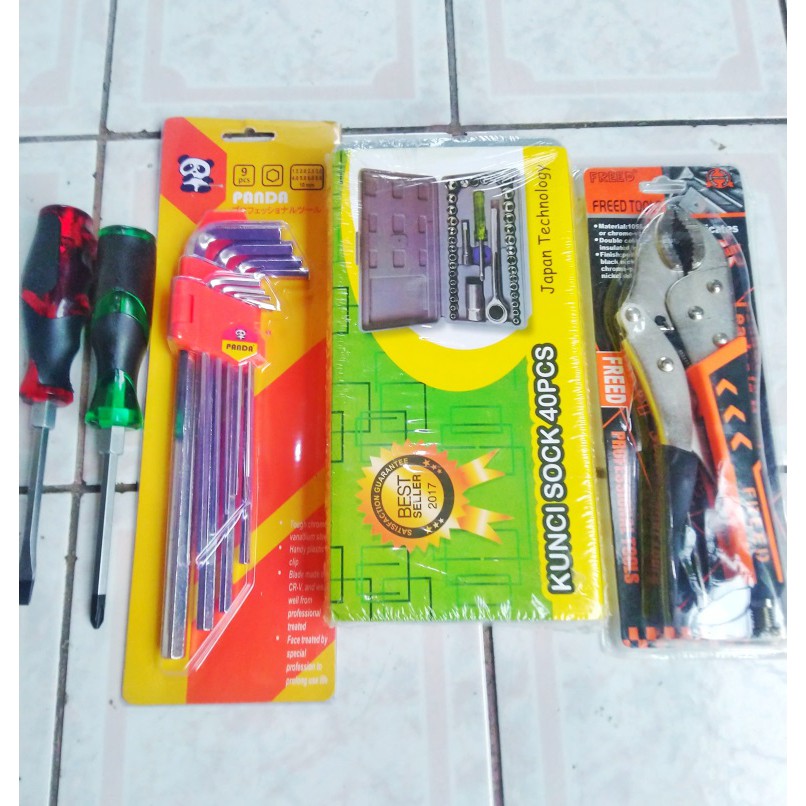 เครื่องมือแพ็คเกจ ECONOMIC: SOCKET WRENCH + L WRENCH + SCREWDRIVER + CROCODILE PLIERS เครื่องมือการป