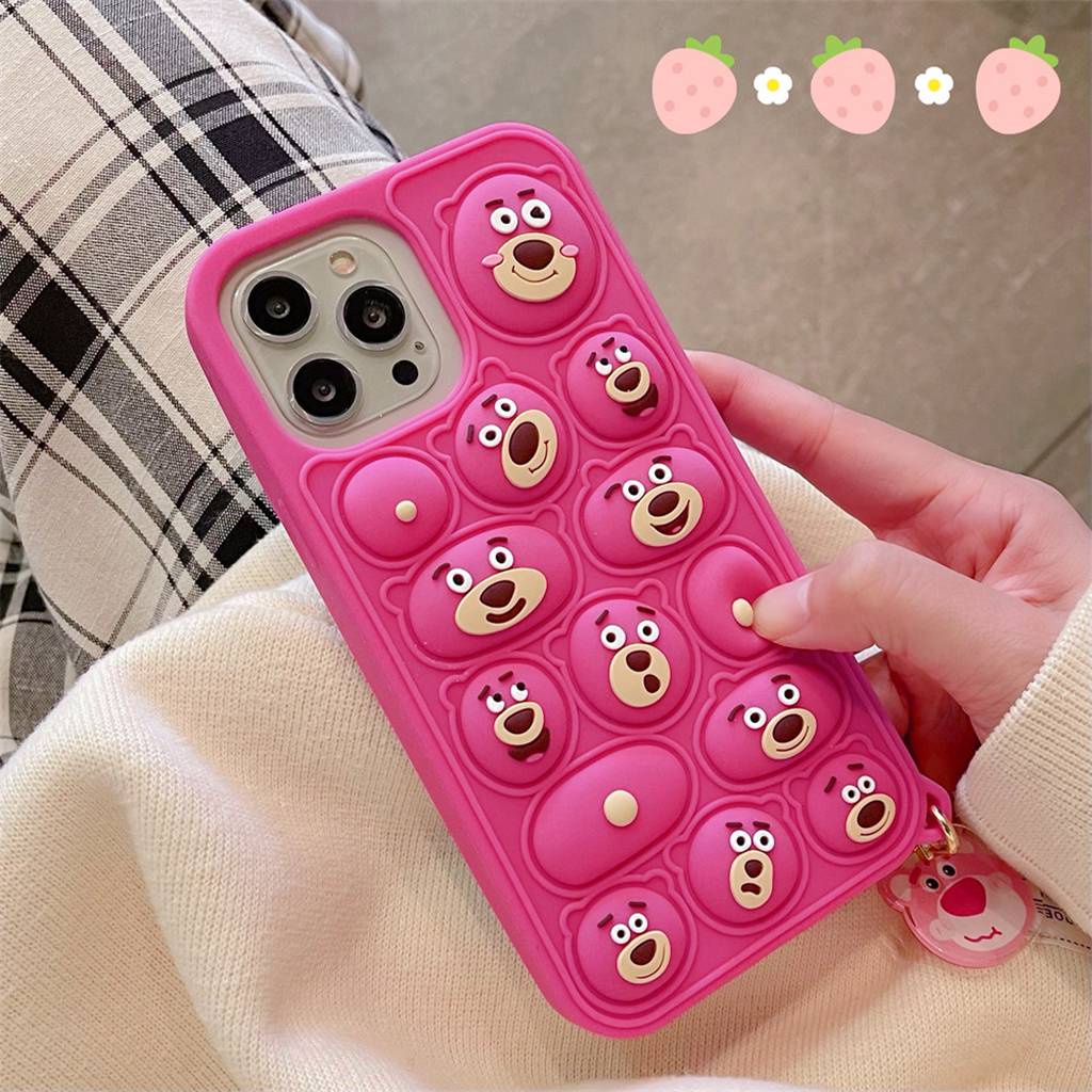 เคสโทรศัพท์มือถือ ซิลิโคนนิ่ม มีซิป ลาย Lotso Pinch Unzip Toy สําหรับ iPhone 13 12 11 Pro Max 7 8SE Plus X XS XR XSmax