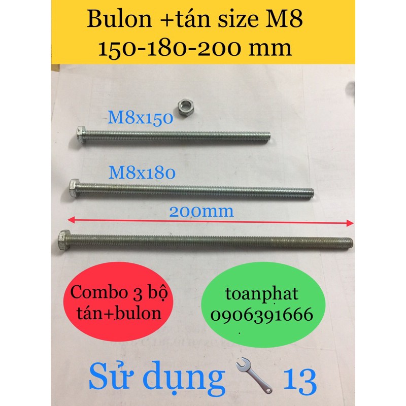 น็อต3ตัว+หมุดม8 | ขนาด M8x150/ M8x180/ M8x200 mm