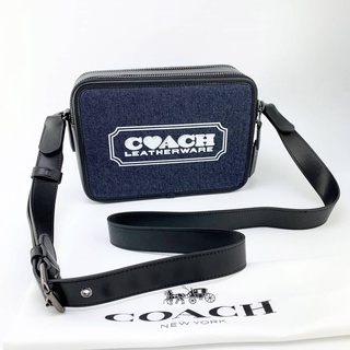 COACH CHARTER HEART DENIM LEATHER WARE CROSSBODY BAG กระเป๋าสะพายข้างครอสบอดี้ ทรง camera ผ้ายีนส์ สกรีนตัวหนังสือโลโก้