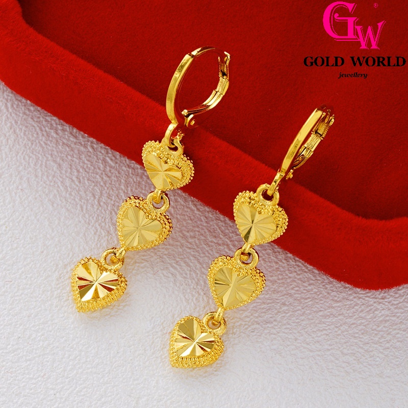 Gw Jewellery เครื ่ องประดับแฟชั ่ น Emas 916 Gold ต ่ างหูรูปหัวใจชุบทองสําหรับผู ้ หญิงกรุงเทพ