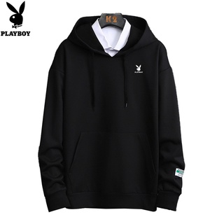 Playboy เสื้อกันหนาวมีฮู้ดผ้าคอตตอนพลัสไซส์