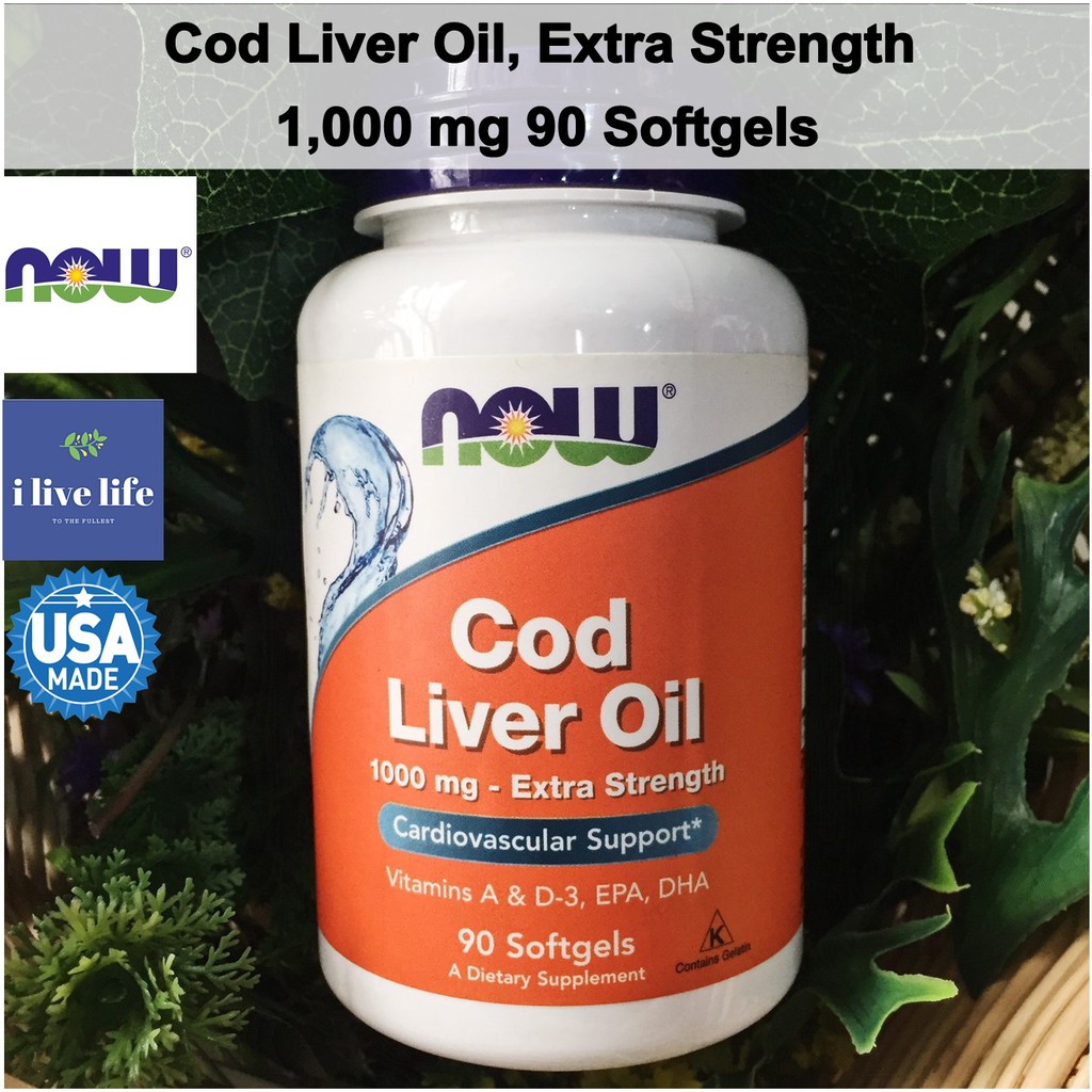 น้ำมันตับปลา Cod Liver Oil, Extra Strength 1,000 mg 90 Softgels - Now Foods