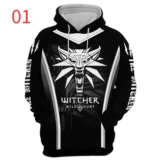 เสื้อแจ็กเก็ตกันหนาว มีฮู้ด แต่งซิป พิมพ์ลาย The Witcher 3 มิติ แฟชั่นสําหรับผู้หญิง