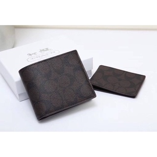 Coach Short Wallet Brown-Black C เข้ม