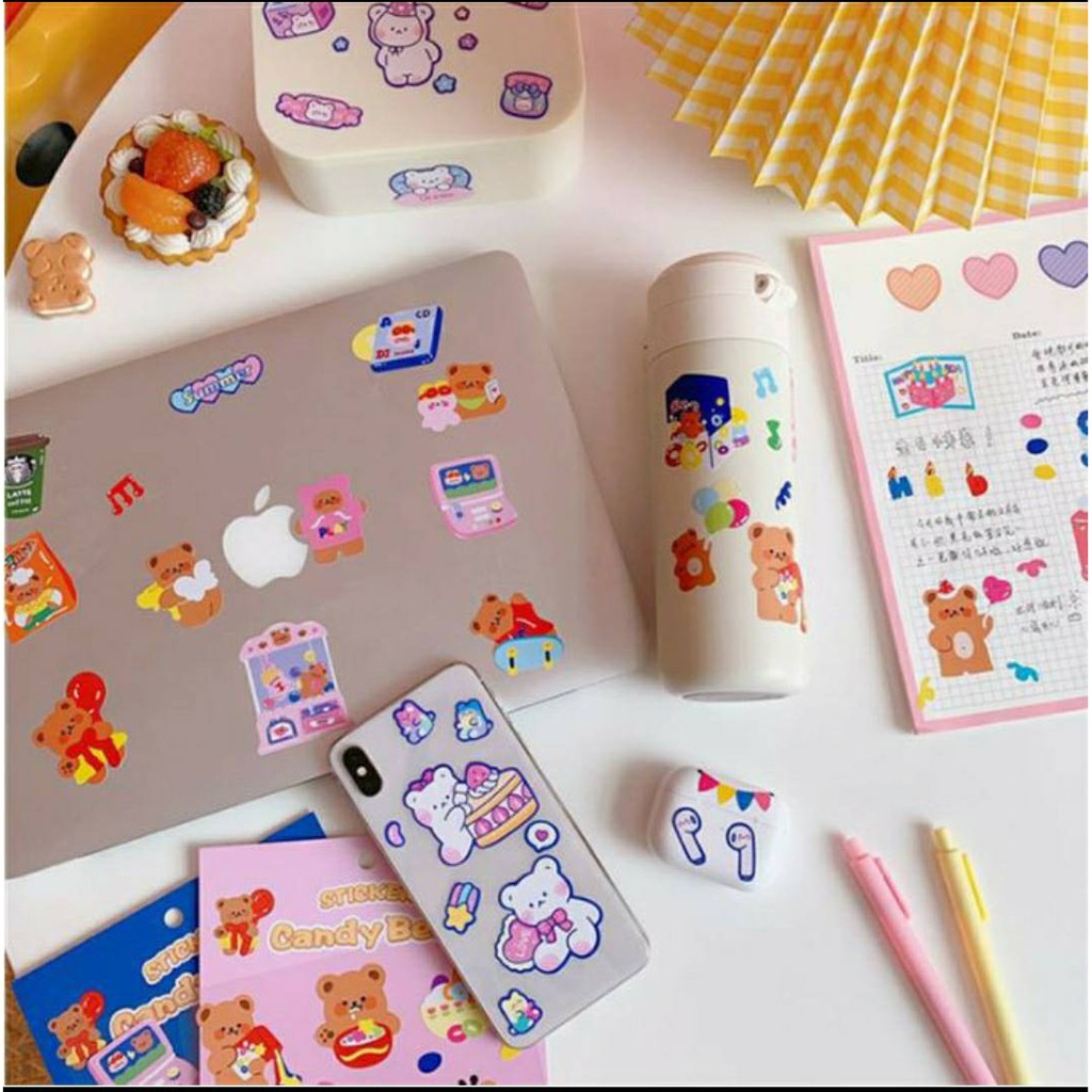 🌷พร้อมส่ง🌷 สติกเกอร์ DIY สติกเกอร์ PVC กันน้ำ สติกเกอร์เกาหลี ลายการ์ตูนหมีน่ารัก สำหรับตกแต่งโทรศัพท์ คอมพิวเตอร์