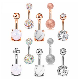 🏆พร้อมส่ง🏆【จิวสะดือสแตนเลส】คริสตัล Rosegold &amp; Silver ประดับคริสตัล สไตล์แฟชั่น จิวเจาะสะดือ