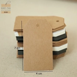 ป้ายแท็กเปล่าสี่เหลี่ยมตัดมุม (7x4cm) 1 แพ็ค =100 ชิ้น เป็นป้ายกระดาษใช้สำหรับห้อยสินค้า, บรรจุภัณฑ์