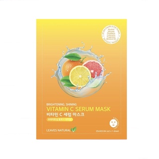 Exp.01/07/2024[1แผ่น]มาส์กหน้าวิตามินซี ลดจุดให้ผิวกระจ่างใส LEAVES NATURAL VITAMIN C SERUM MASK 25ML.