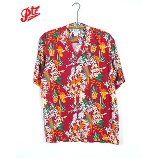 เสื้อฮาวาย Two Palms Parrots Red