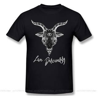 คอลูกเรือเสื้อยืดผ้าฝ้าย 100 พิมพ์ลายกราฟฟิค Phillip The Goat Live Deliciously น่ารัก สีดํา แฟชั่นสําหรับผู้ชายS-5XL