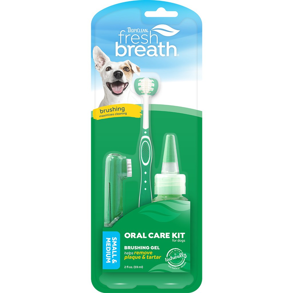 Tropiclean Fresh Breath Kit Small &amp; Medium Dog ชุดทำความสะอาดช่องปากสุนัข พันธุ์เล็ก พันธุ์กลาง (1 ชุด)