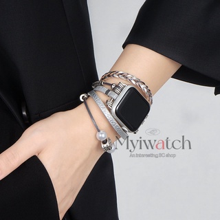 สายนาฬิกาข้อมือหนัง ประดับไข่มุก สําหรับ iwatch serie 8 7 6 5 SE 4 3 2 1 iwatch 49 มม. 41 มม. 45 มม. 44 มม. 40 มม. 38 มม. 42 มม.