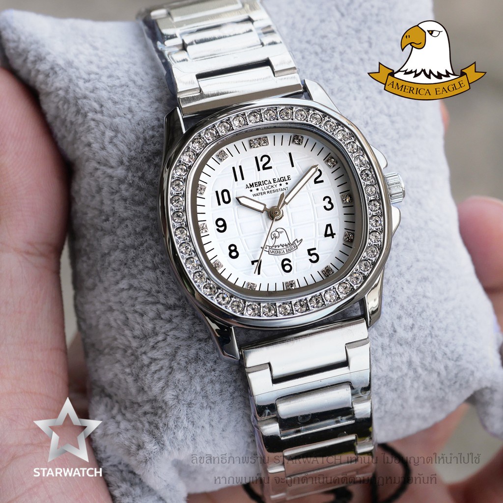 ♤AMERICA EAGLE นาฬิกาข้อมือผู้หญิง สายสแตนเลส รุ่น AE8036L – SILVER/WHITE