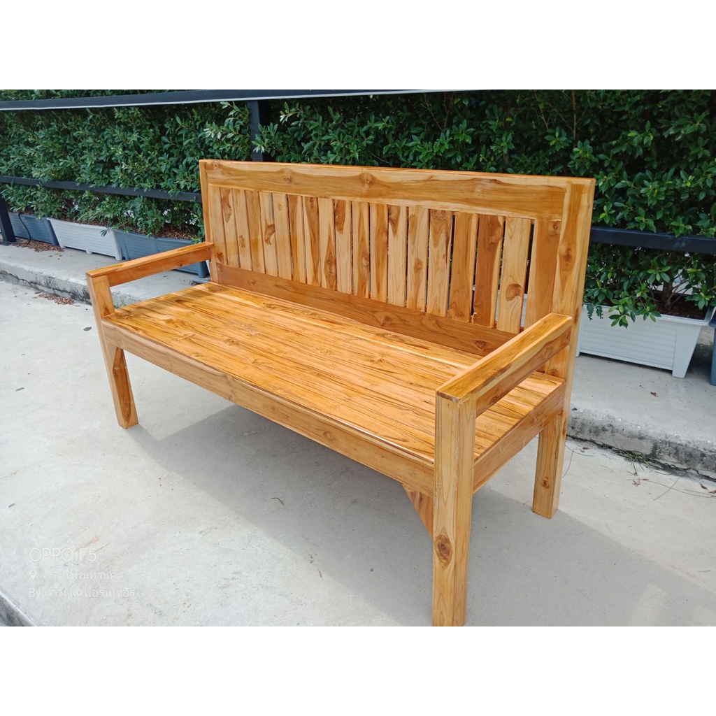 ขายดี !!! win888- โซฟาไม้ เก้าอี้พนักพิงยาว1.50ม. หลังตรง มีร่อง สีย้อม ลงเงา