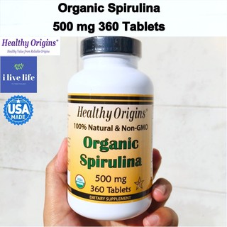 สาหร่ายสไปรูลิน่าออแกนิค Organic Spirulina 500 mg 360 Tablets - Healthy Origins