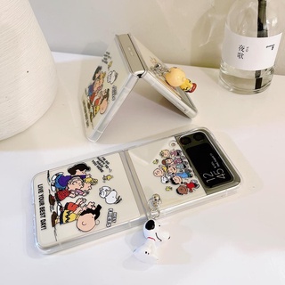 เคสโทรศัพท์มือถือ แบบฝาพับ ลาย Jiehui Snoopy พร้อมจี้ สําหรับ Samsung Z Flip4 Z Flip3 Z Flip2 Z