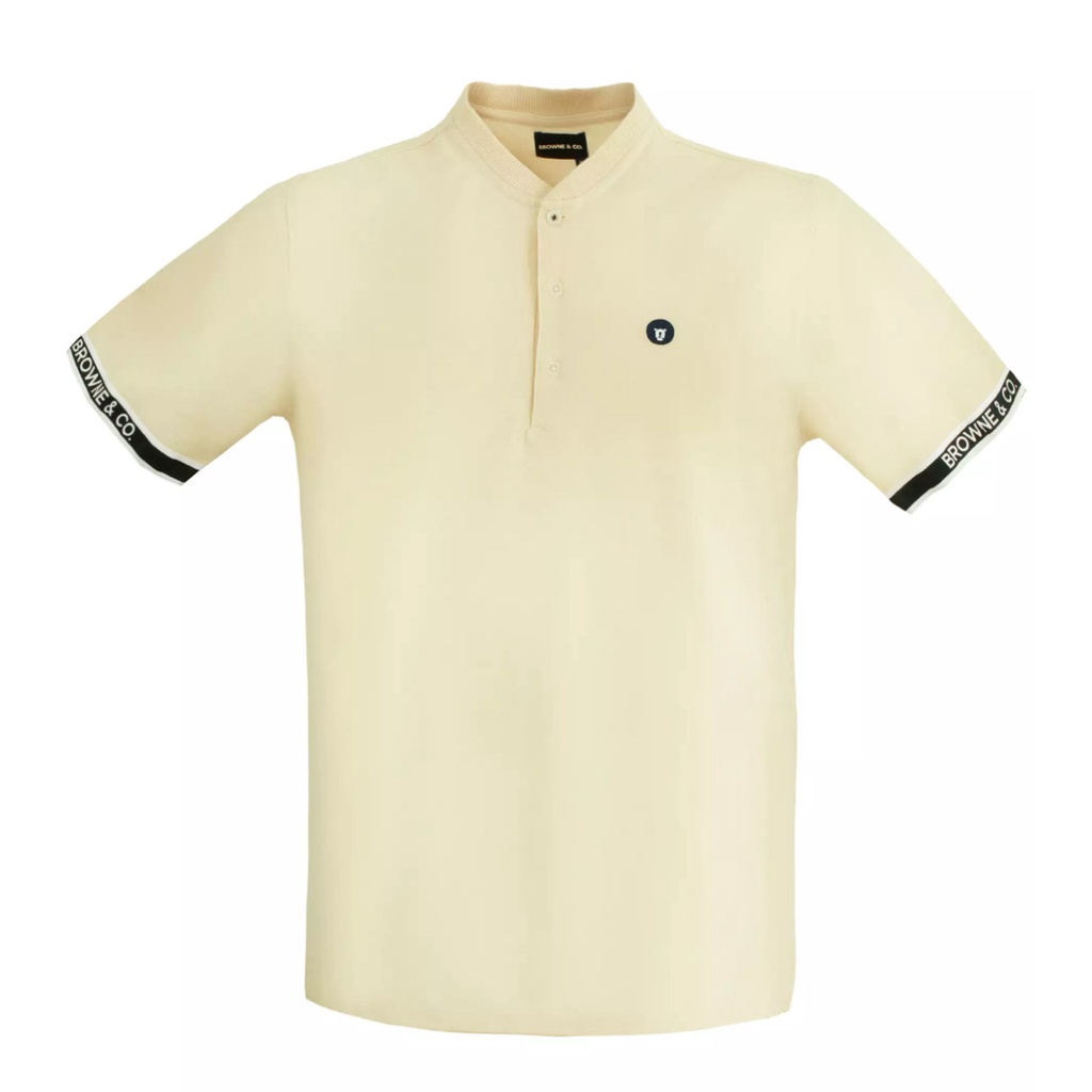 BROWNE & CO. เสื้อโปโล คอตตอน สีเบจ แต่งทอขาวดำปลายแขน รุ่น LPT010-1-BE