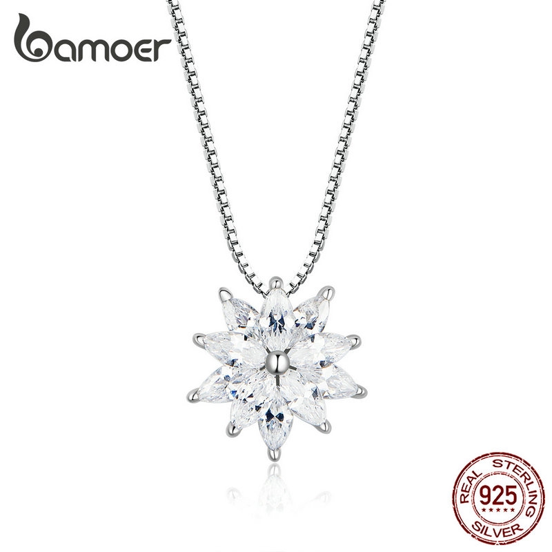 BAMOER Snowflake Pendant Necklace 925 Sterling Silver BSN140