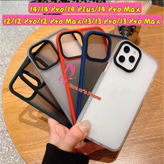 12/12 Pro/12 Pro Max/13/13 Pro/13 Pro Max/14/14 Pro/14 Pro Max/14 plus เคสขอบกล้องนูนเนื้อด้านขอบสีนิ่ม เคสหลังด้านขอบสี