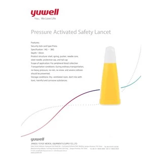 เข็มเจาะปลายนิ้ว อัตโนมัติ Disposable Sterile Lancet 26g 50 ชิ้น สีเหลือง 1.8mm เข็มตรวจน้ำตาล