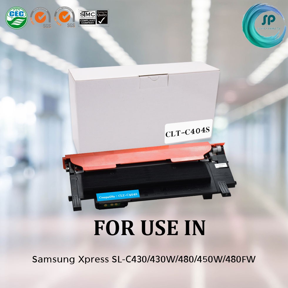 ตลับหมึกเลเซอร์เทียบเท่า Samsung CLT-C404S (C) สำหรับเครื่องพิมพ์ Samsung Xpress SL-C430/430W/480/48