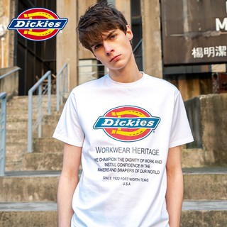 Dickies เสื้อยืดคอกลมแขนสั้นพิมพ์ลายโลโก้สําหรับผู้ชายและผู้หญิง